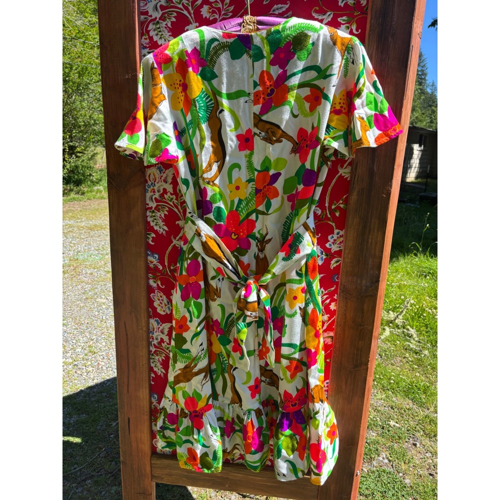 VTG 70's Neon Floral Ruffle Vacation Whimsy Boho Chic Midi Dress Size M-L - Picture 12 of 13